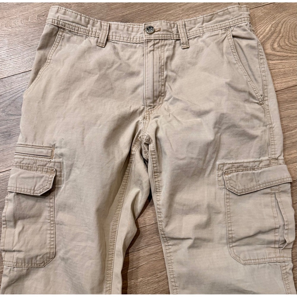 Eddie Bauer Mens Khaki Ripstop Cargo Pants 34x29 Tan Straight Leg Cotton 6524